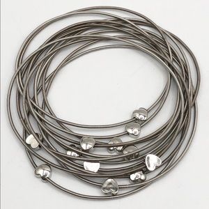 NEW SILVER HEART PIANO WIRE 12 STRAND BRACELET SET